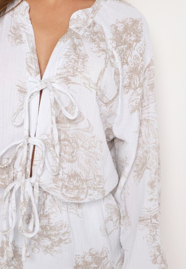 Born2be - Beżowy Bawełniany Kombinezon Muślinowy z Wiązaniem i Spódnico-Szortami Vimarosa. Kolor: beżowy. Materiał: bawełna. Styl: elegancki