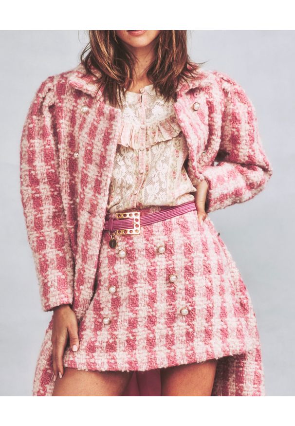 LOVE SHACK FANCY - Różowa spódnica w pepitkę Gibson. Kolor: różowy, wielokolorowy, fioletowy. Materiał: wełna, tkanina. Długość: mini