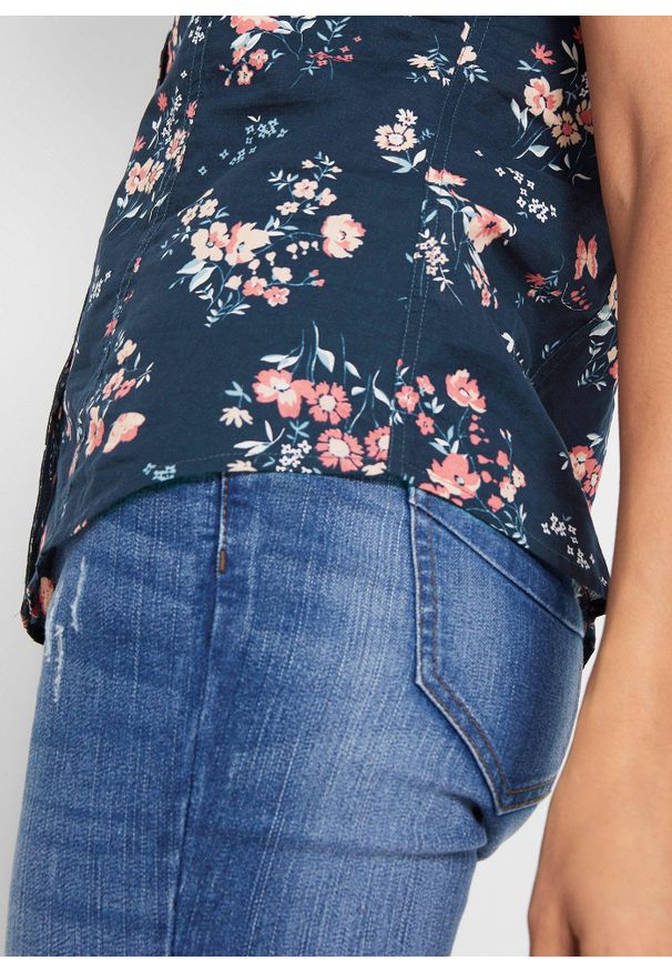 bonprix - Bluzka z nadrukiem, krótki rękaw. Kolor: niebieski. Długość rękawa: krótki rękaw. Długość: krótkie. Wzór: nadruk