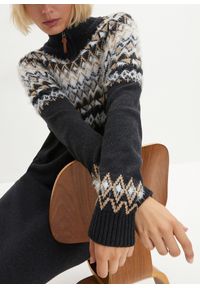 bonprix - Sukienka dzianinowa w norweski wzór. Kolor: szary. Materiał: dzianina #2