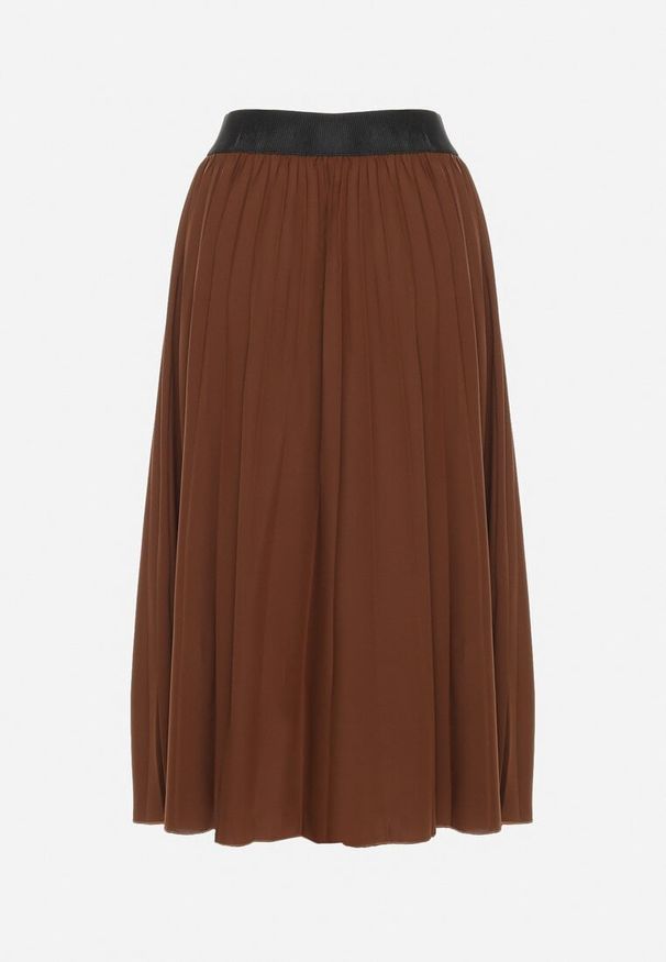 Born2be - Brązowa Klasyczna Plisowana Spódnica z Gumką w Pasie Valentha. Kolor: brązowy. Materiał: dzianina. Styl: klasyczny