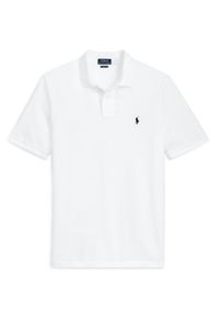 Ralph Lauren - RALPH LAUREN - Biała koszulka polo z haftowanym logo Slim Fit. Typ kołnierza: polo. Kolor: biały. Materiał: bawełna, dzianina, mesh. Wzór: haft