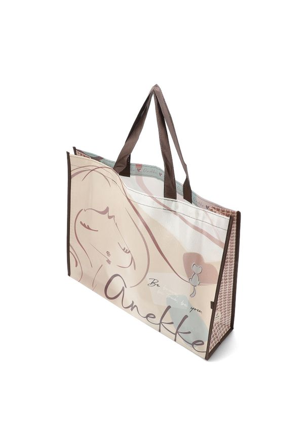 Torba zakupowa damska Anekke, wykonana z wytrzymałego materiału syntetycznego z dekoracyjnym nadrukiem pojemna, beżowa, 42474-910. Kolor: beżowy. Wzór: nadruk. Styl: casual, elegancki. Rodzaj torebki: na ramię