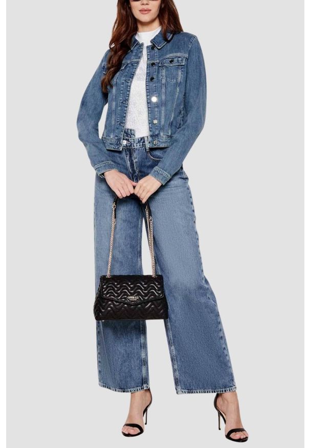 Guess - GUESS Czarna damska torebka Melisandra. Kolor: czarny. Materiał: skórzane