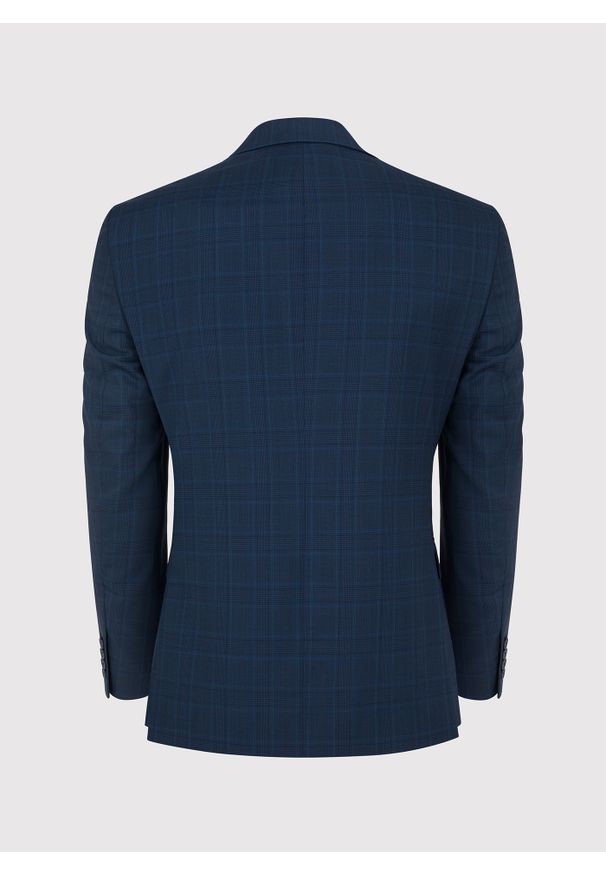 Pako Lorente - PAKO LORENTE – Granatowa marynarka garniturowa w delikatną niebieską kratkę. Okazja: na ślub cywilny, na wesele. Kolor: niebieski. Materiał: wełna. Wzór: kratka. Styl: elegancki