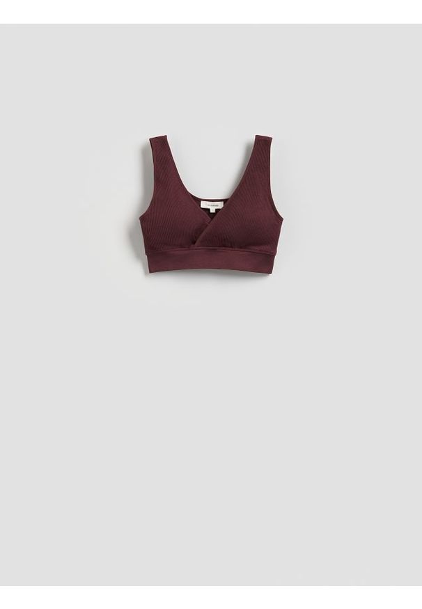 Reserved - Bezszwowy top w stylu sportowym - brązowy. Kolor: brązowy. Materiał: dzianina, prążkowany. Styl: sportowy