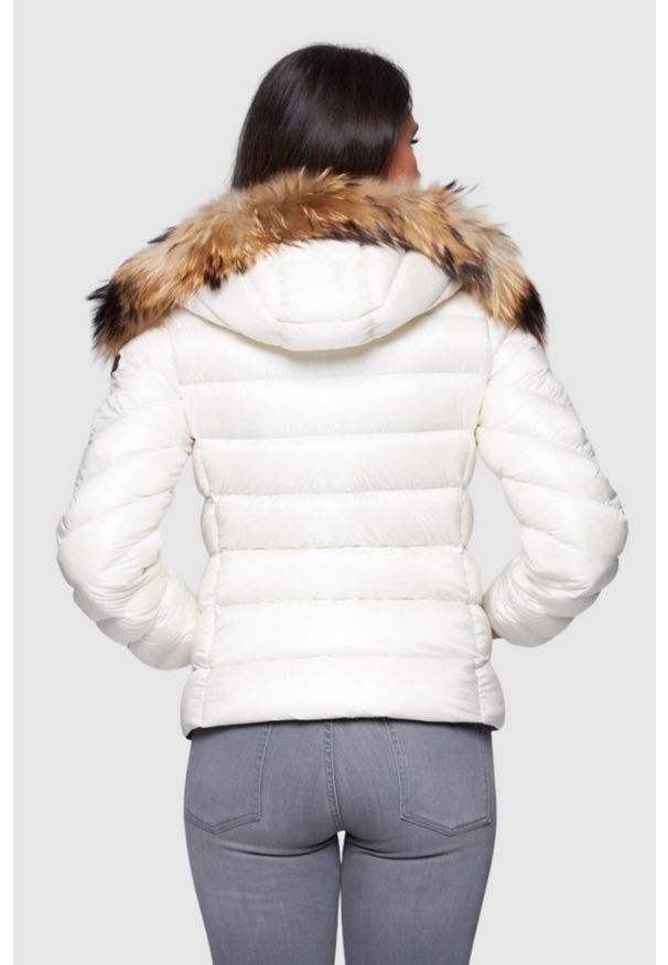Hetrego - HETREGO Ecru damska puchowa kurtka Holly z odczepianym kapturem, Rozmiar 40 EU - 44 IT. Kolor: biały. Materiał: puch