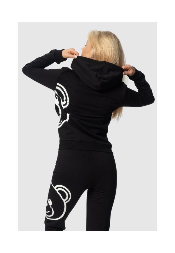 MOSCHINO Czarna bluza damska z kapturem, Rozmiar XS. Typ kołnierza: kaptur. Kolor: czarny. Wzór: nadruk