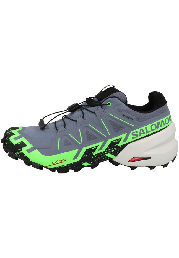 salomon - Buty do biegania męskie Salomon Speedcross 6 Gtx. Kolor: wielokolorowy, szary, zielony, biały. Materiał: materiał, syntetyk. Szerokość cholewki: normalna. Model: Salomon Speedcross