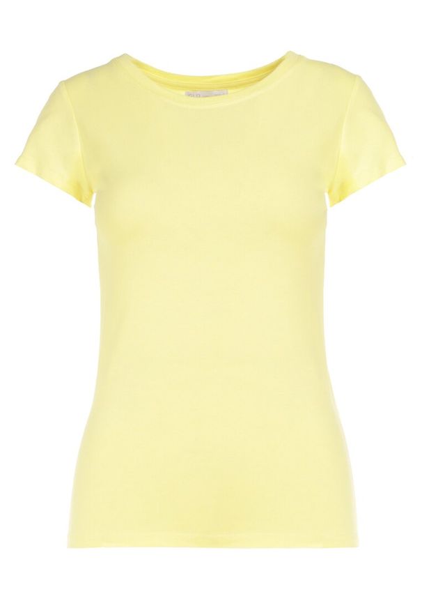 Born2be - Żółty T-shirt Eudinna. Okazja: na co dzień. Kolor: żółty. Materiał: bawełna, tkanina. Długość rękawa: krótki rękaw. Długość: krótkie. Styl: klasyczny, casual
