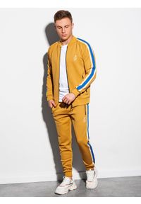 Ombre Clothing - Spodnie męskie dresowe joggery P854 - musztardowe - XXL. Kolor: żółty. Materiał: dresówka. Wzór: kolorowy, haft. Styl: retro #3