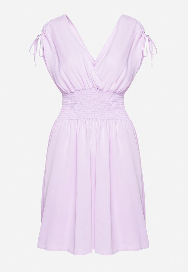 Born2be - Fioletowa Sukienka z Kopertowym Dekoltem Ściągana na Ramionach z Gumką w Talii Cornia. Typ kołnierza: dekolt kopertowy. Kolor: fioletowy. Typ sukienki: kopertowe