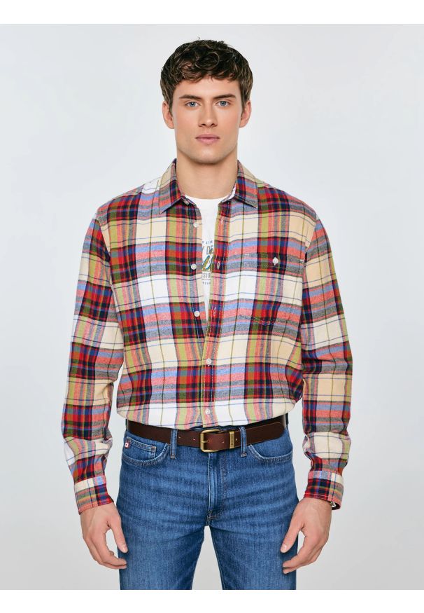 Big-Star - Koszula męska flanelowa wielokolorowa Flaneno 603. Okazja: na co dzień. Kolor: czerwony. Materiał: materiał. Długość rękawa: długi rękaw. Długość: długie. Styl: casual