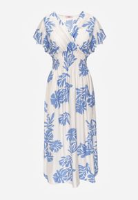 Born2be - Niebieska Wiskozowa Sukienka o Rozkloszowanym Kroju z Kopertowym Dekoltem Morgassa. Okazja: na co dzień. Kolor: niebieski. Materiał: wiskoza. Wzór: kwiaty. Sezon: lato. Typ sukienki: kopertowe. Styl: casual, klasyczny #3