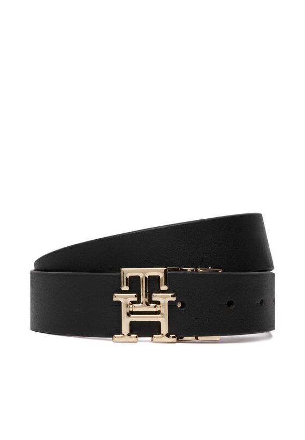 TOMMY HILFIGER - Tommy Hilfiger Pasek Th Logo Rev 3.0 Pebble AW0AW18691 Czarny. Kolor: czarny. Materiał: skóra