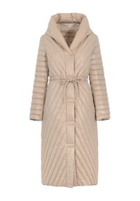 Ochnik - Kurtka puchowa damska z kapturem. Typ kołnierza: kaptur. Kolor: beżowy. Materiał: nylon. Styl: elegancki #4