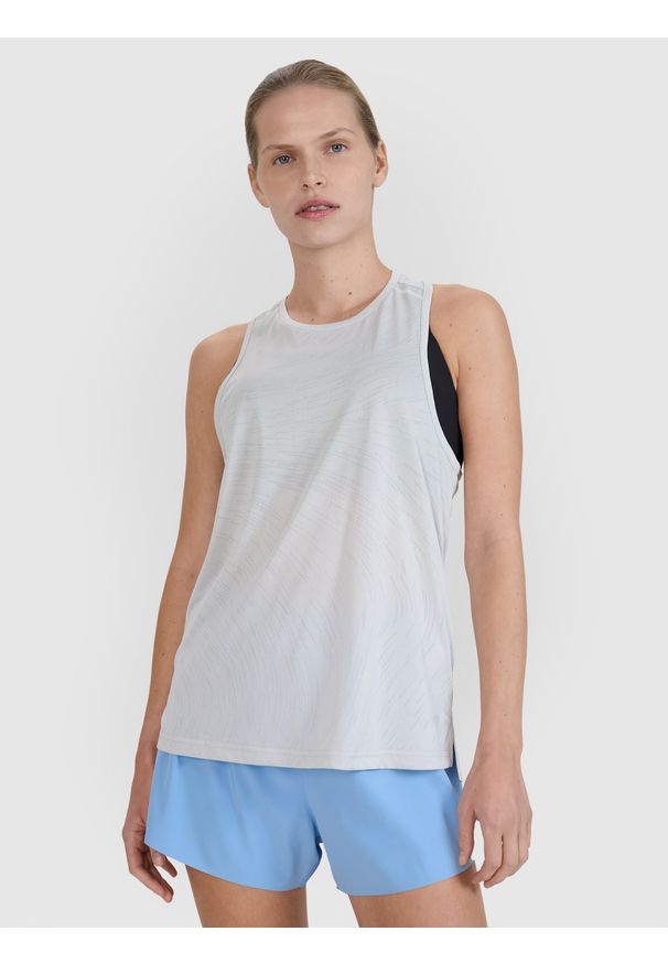 4f - 4F Top do biegania regular szybkoschnący damski - szary 3XL. Kolor: szary. Materiał: włókno, materiał, dzianina, syntetyk. Długość rękawa: na ramiączkach. Długość: krótkie. Wzór: ze splotem, gładki. Sport: bieganie, fitness
