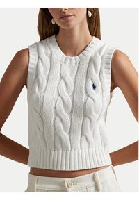 Polo Ralph Lauren Sweter 211959295001 Biały Slim Fit. Typ kołnierza: polo. Kolor: biały. Materiał: bawełna #3