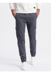Ombre Clothing - Spodnie męskie JOGGERY z zapinanymi kieszeniami cargo - grafitowe V3 OM-PAJO-0123 - XXL. Okazja: na co dzień. Kolor: szary. Materiał: bawełna, elastan. Sezon: lato. Styl: klasyczny, sportowy, casual #6