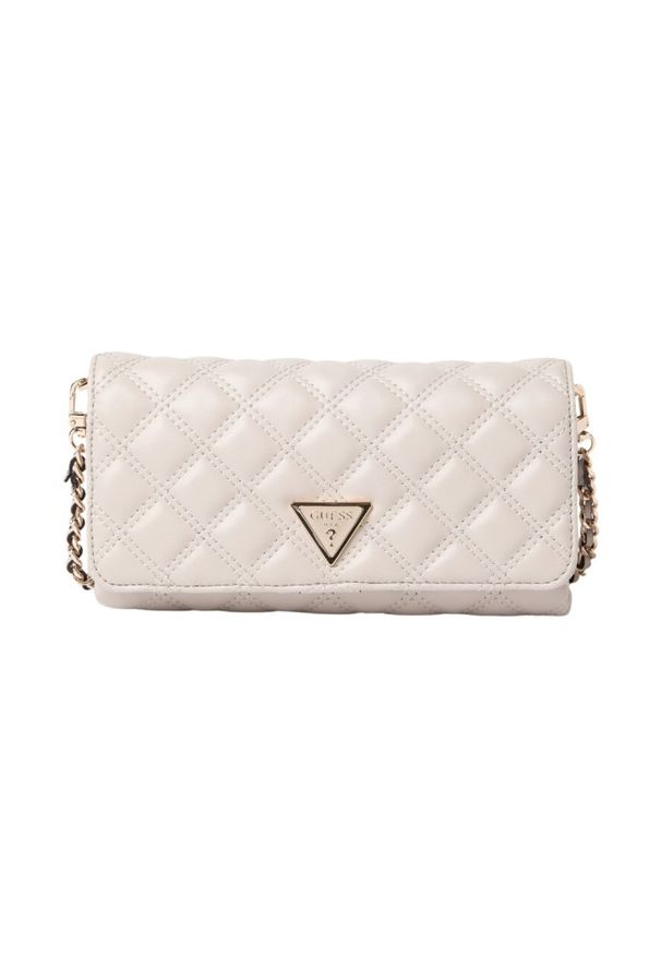 Guess - GUESS Damski portfel na łańcuszku w kolorze białym Giully. Kolor: biały. Materiał: skóra ekologiczna