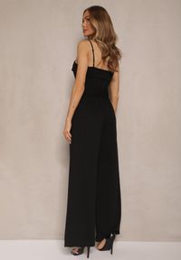 Renee - Czarny Taliowany Kombinezon z Paskiem Desine. Okazja: na imprezę. Kolor: czarny. Długość rękawa: na ramiączkach. Długość: długie. Styl: elegancki