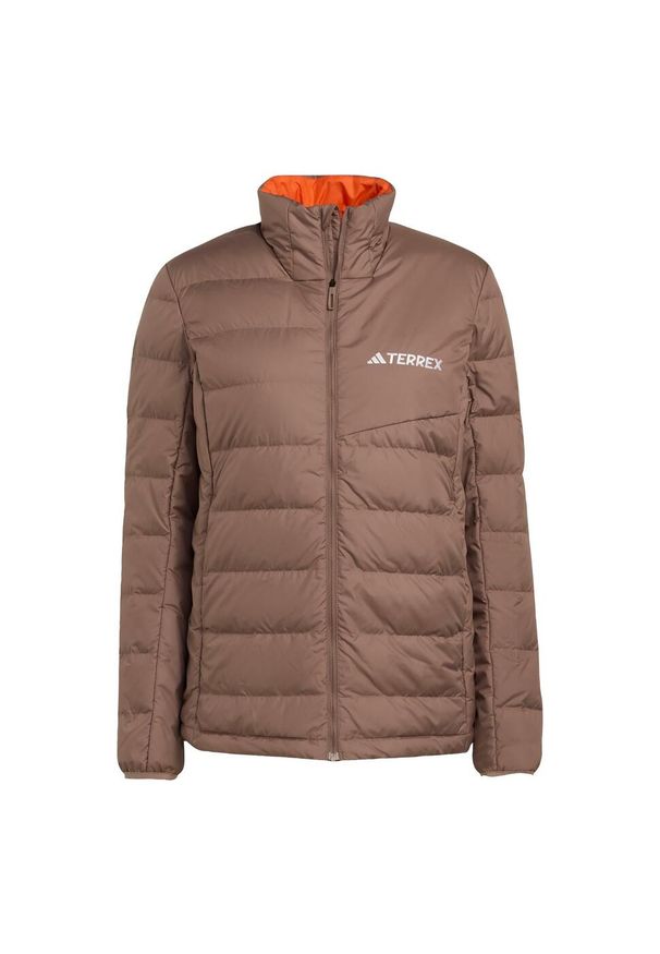 Adidas - Kurtka Terrex Multi Light Down CLIMAWARM. Kolor: brązowy. Materiał: puch. Technologia: ClimaWarm (Adidas). Sport: turystyka piesza