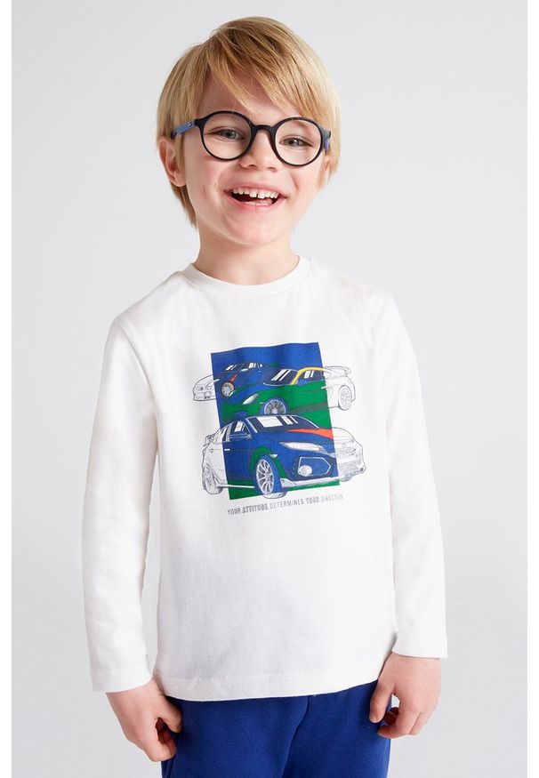 Mayoral longsleeve bawełniany dziecięcy kolor beżowy z nadrukiem. Okazja: na co dzień. Kolor: beżowy. Materiał: bawełna. Długość rękawa: długi rękaw. Wzór: nadruk. Styl: casual