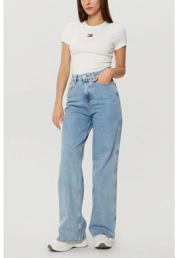 Tommy Jeans - TOMMY JEANS Damski t-shirt w kolorze ecru, Rozmiar L. Kolor: beżowy