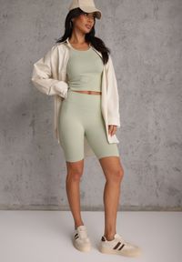 Renee - Zielone Elastyczne Szorty Biker High Waist Diovien. Okazja: na co dzień. Stan: podwyższony. Kolor: zielony. Materiał: prążkowany. Długość: krótkie. Styl: casual #6