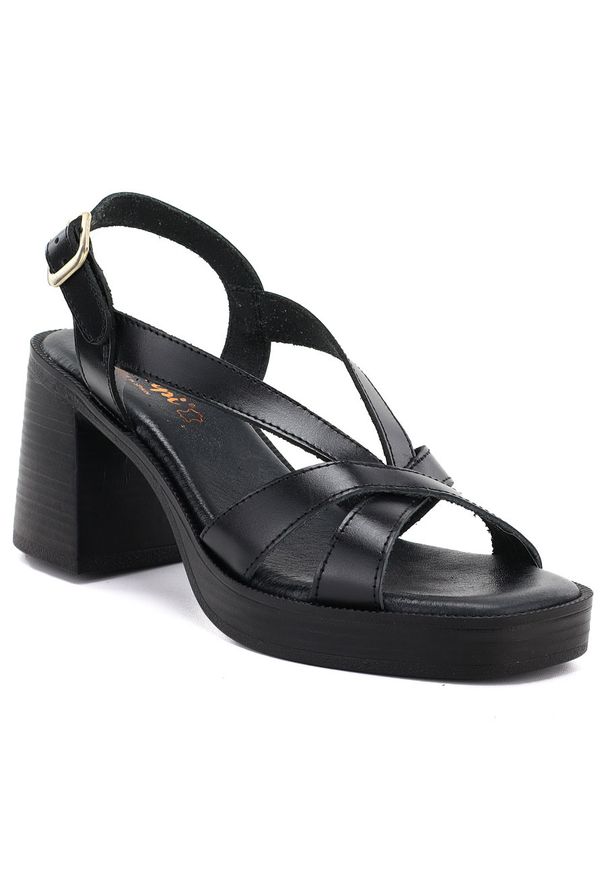 Skórzane sandały damskie na słupku czarne El Pimpi 85404. Kolor: czarny. Materiał: skóra. Obcas: na słupku. Styl: elegancki