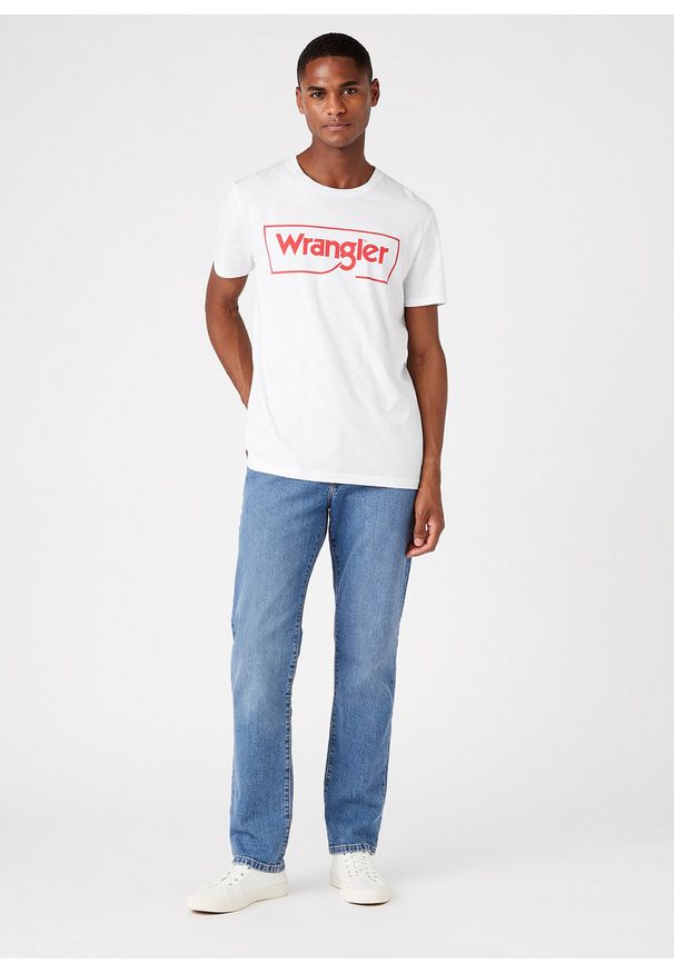 Wrangler - WRANGLER FRAME LOGO TEE MĘSKI T-SHIRT KOSZULKA NADRUK WHITE W7H3D3989 112146326. Wzór: nadruk