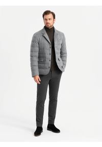 Ombre Clothing - Kurtka męska o kroju marynarki z podpinką – szara V1. Kolor: czarny. Materiał: syntetyk, materiał. Wzór: melanż. Styl: elegancki