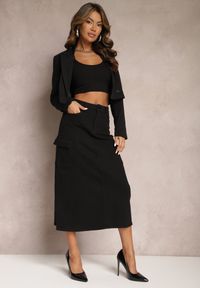 Renee - Czarna Spódnica Jeansowa Midi Typu Cargo z Kieszeniami Dyleta. Kolor: czarny. Materiał: jeans. Długość: długie #5
