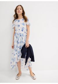 bonprix - Sukienka szyfonowa ze strukturalnej krepy. Kolor: biały. Materiał: szyfon. Wzór: kwiaty. Sezon: lato #3