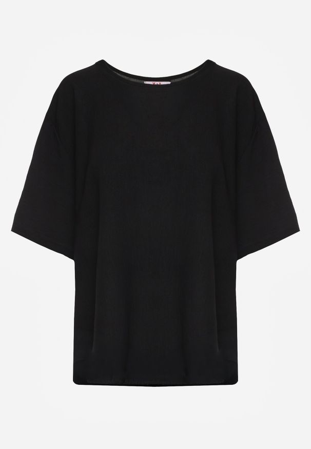 Born2be - Czarny Minimalistyczny T-shirt z Teksturowanej Tkaniny z Bawełną Shinost. Okazja: na co dzień, do pracy. Kolekcja: plus size. Kolor: czarny. Materiał: bawełna, tkanina. Styl: casual