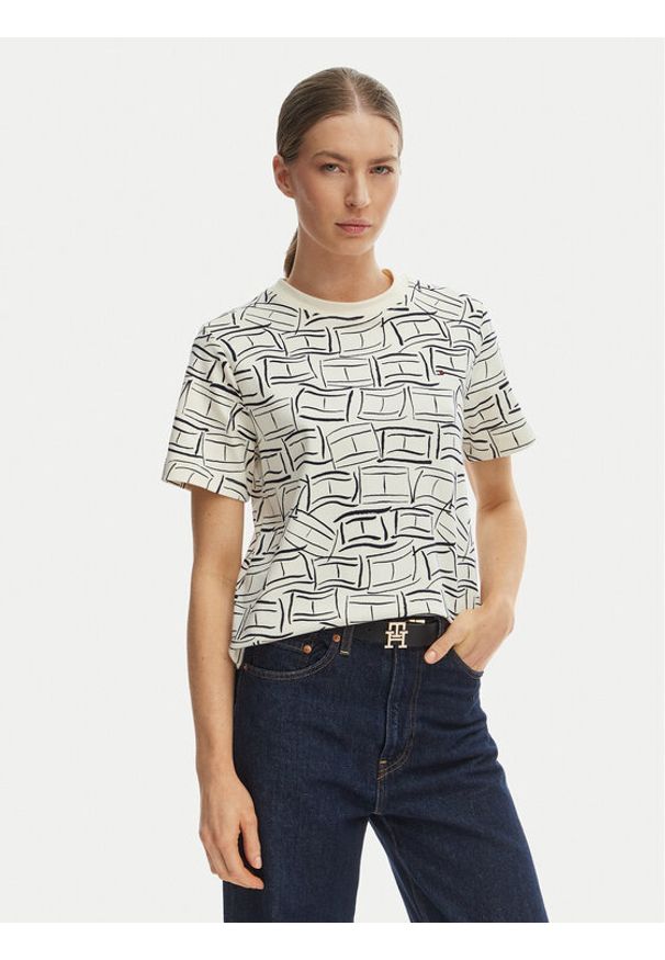 TOMMY HILFIGER - Tommy Hilfiger T-Shirt WW0WW49646 Biały Boxy Fit. Kolor: biały. Materiał: bawełna