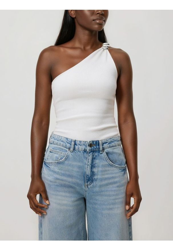 Reserved - Bluzka na jedno ramię - złamana biel. Materiał: dzianina, bawełna