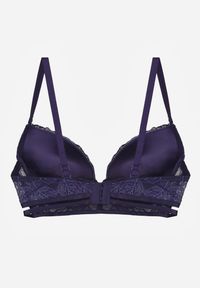 Born2be - Granatowo-Różowy Klasyczny Biustonosz Zdobiony Koronką i Aplikacją Metheis. Kolor: niebieski. Materiał: koronka. Wzór: koronka, aplikacja #6