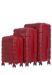 Ochnik - Komplet walizek na kółkach 19'/24'/28'. Kolor: czerwony. Materiał: materiał, poliester, guma #1