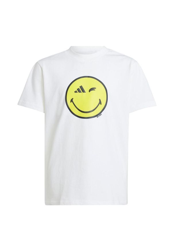 Adidas - Koszulka adidas x Smileyworld Graphics Kids. Kolor: szary, biały, wielokolorowy, żółty. Sport: joga i pilates