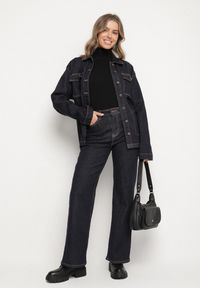 Born2be - Granatowe Szerokie Jeansy Straight z Wysokim Stanem Salenae. Okazja: na co dzień. Stan: podwyższony. Kolor: niebieski. Styl: casual, elegancki #5