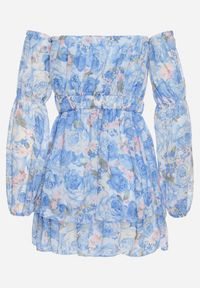 Born2be - Jasnoniebieska Wiskozowa Sukienka Hiszpanka z Falbanami i Paskiem w Kwiaty Virmoi. Okazja: na co dzień, na spacer. Typ kołnierza: dekolt hiszpanka. Kolor: niebieski. Materiał: wiskoza. Wzór: kwiaty. Typ sukienki: proste. Styl: casual #7