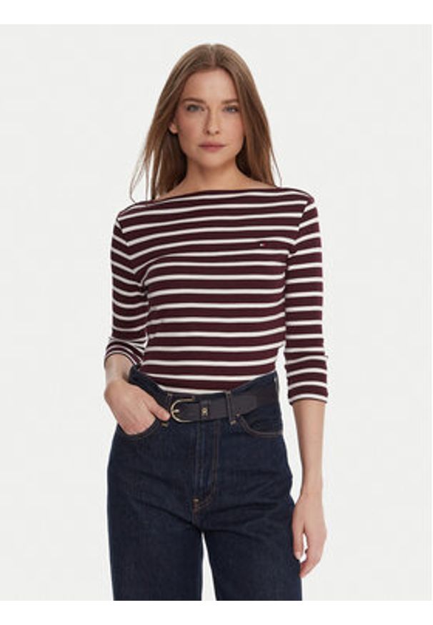 TOMMY HILFIGER - Tommy Hilfiger Bluzka WW0WW40589 Bordowy Regular Fit. Kolor: czerwony. Materiał: bawełna