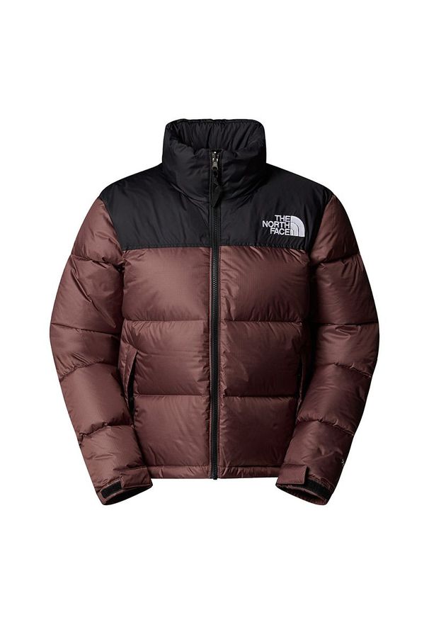 Kurtka damska The North Face 1996 Retro Nuptse 0A3XEOCAI1 - brązowo-czarna. Kolor: czarny, brązowy, wielokolorowy. Materiał: puch, nylon. Wzór: aplikacja. Sezon: lato. Styl: retro