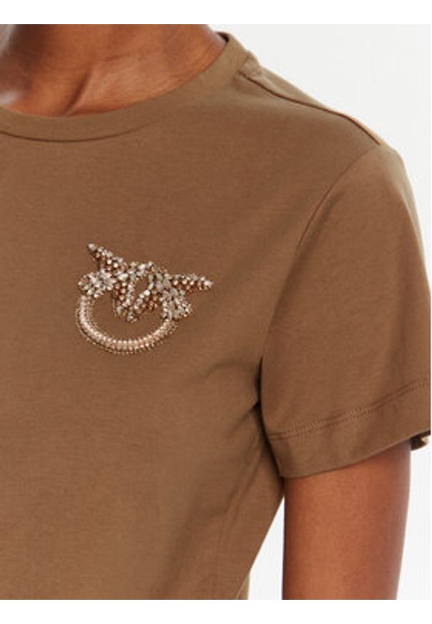 Pinko - PINKO T-Shirt Nambrone 103320 A2RN Brązowy Regular Fit. Kolor: brązowy. Materiał: bawełna
