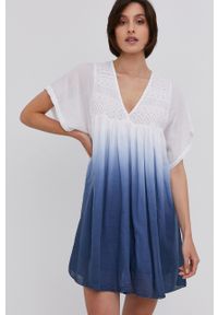 Answear Lab Sukienka mini rozkloszowana. Kolor: niebieski. Materiał: tkanina. Długość rękawa: krótki rękaw. Typ sukienki: rozkloszowane. Styl: wakacyjny. Długość: mini #6