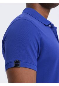 Ombre Clothing - Koszulka męska polo z kołnierzykiem - intensywnie niebieska V9 S1745 - XXL. Typ kołnierza: polo. Kolor: niebieski. Materiał: bawełna. Wzór: aplikacja #2