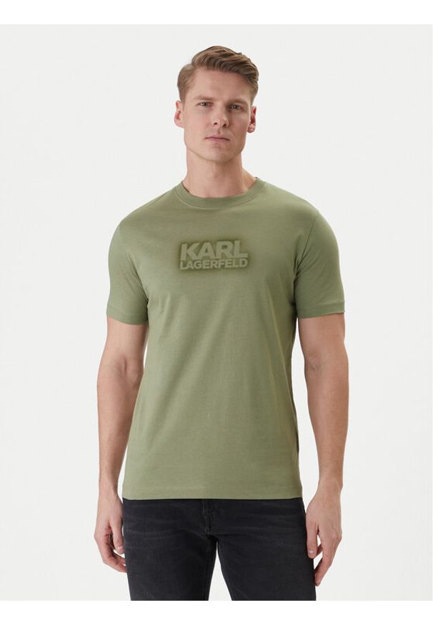 Karl Lagerfeld - KARL LAGERFELD T-Shirt 755060 562242 Zielony Regular Fit. Typ kołnierza: dekolt w karo. Kolor: zielony. Materiał: bawełna