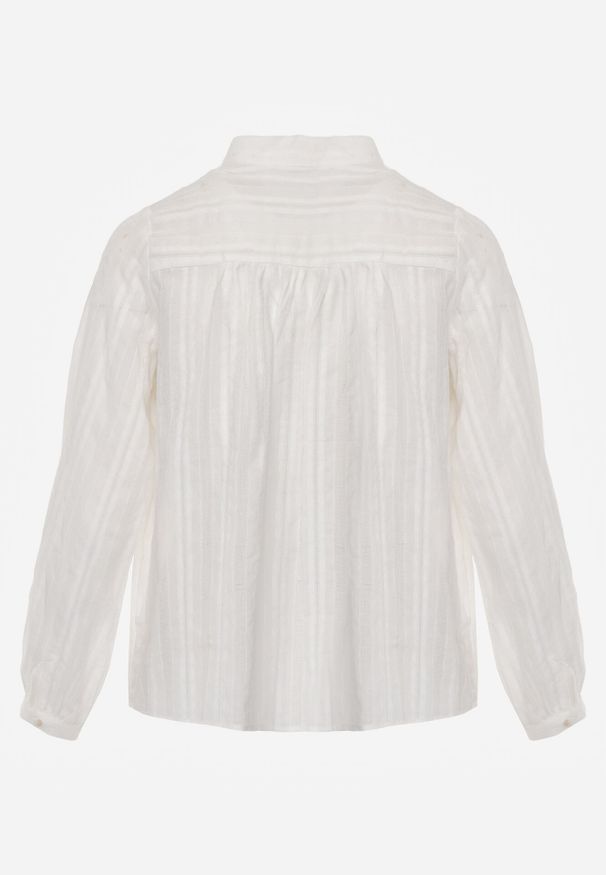 Born2be - Biała Bawełniana Rustykalna Koszula ze Stójką i Koronkowymi Wstawkami Felielia. Okazja: na co dzień. Typ kołnierza: kołnierzyk stójkowy. Kolor: biały. Materiał: bawełna, koronka. Styl: casual, elegancki