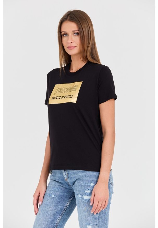 Just Cavalli - JUST CAVALLI Czarny t-shirt R Gold Tiger Label. Kolor: czarny